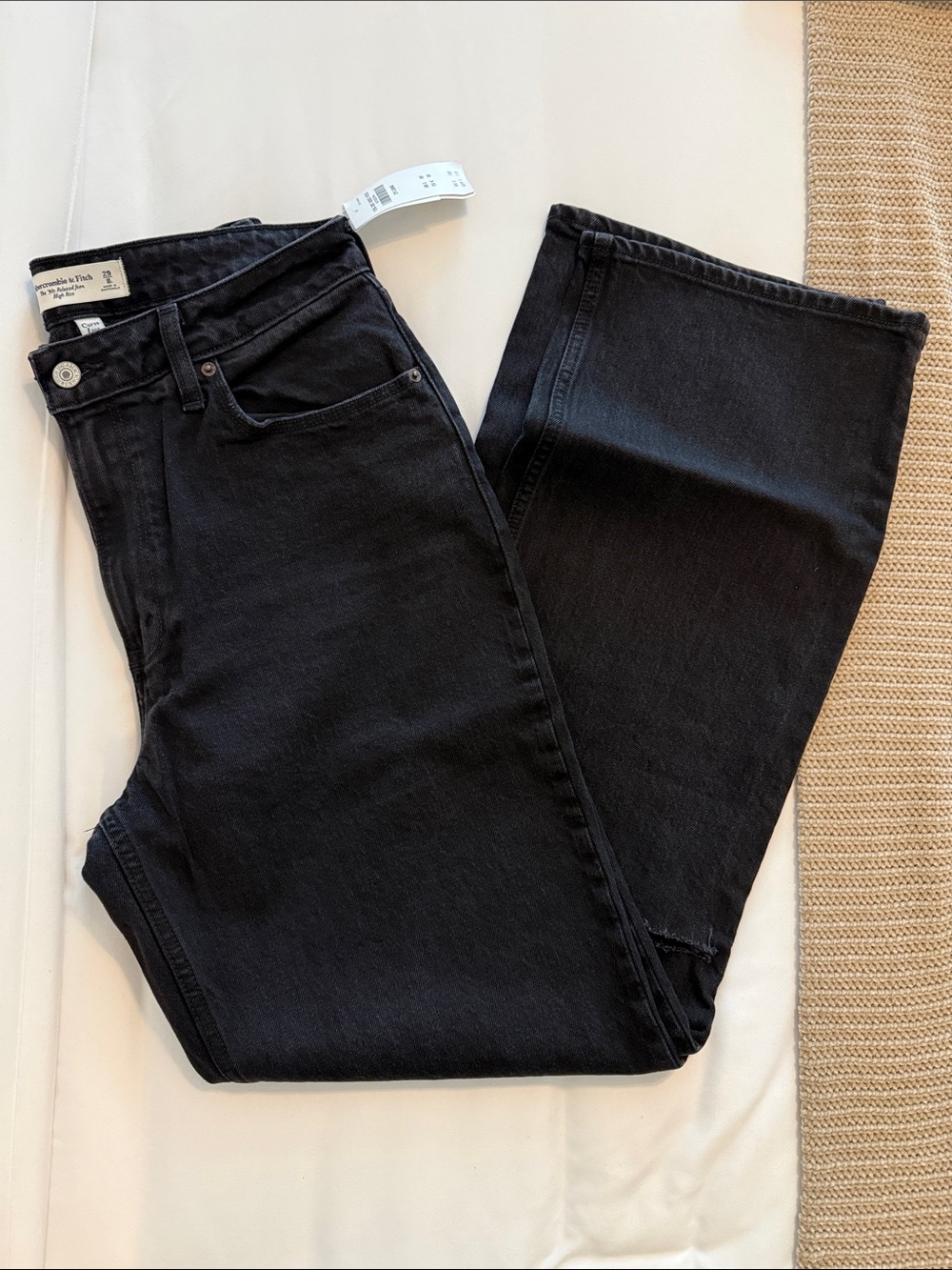Abercrombie & Fitch Black Wide-Leg High-Rise Jeans Slit Knees - 29 Long